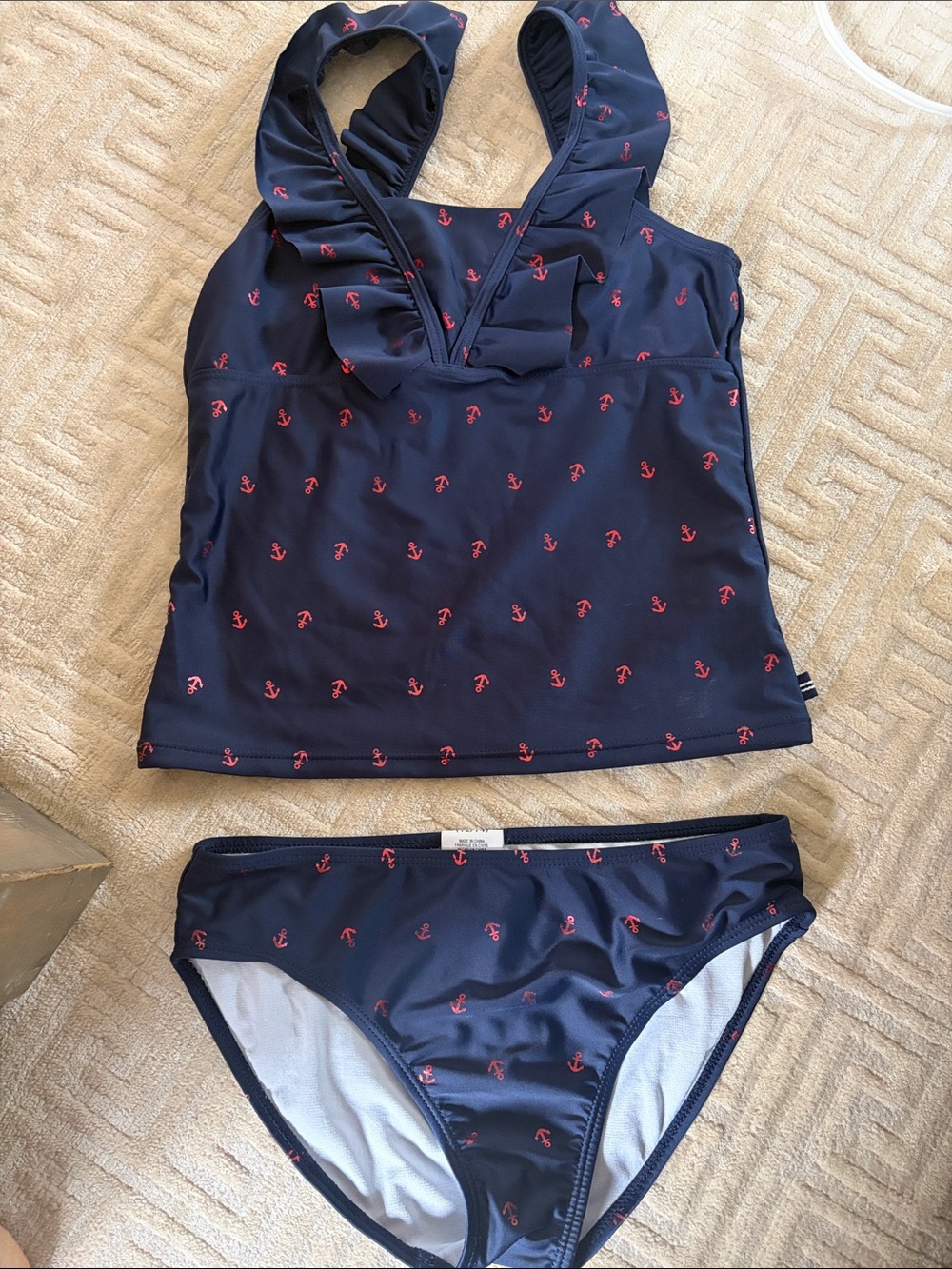 Nautica Navy Tankini with Red Anchor Print